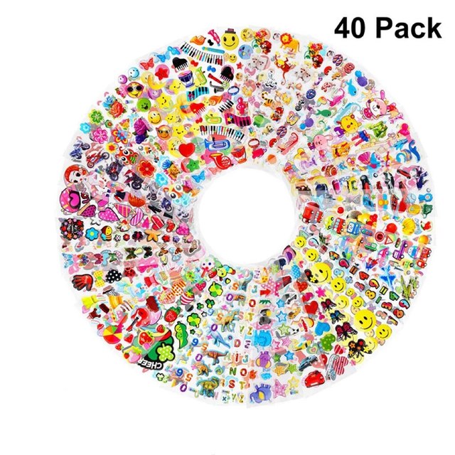 40 Mixed Packs Kids Stickers Puffy Bulk Stickers for Girl Boy